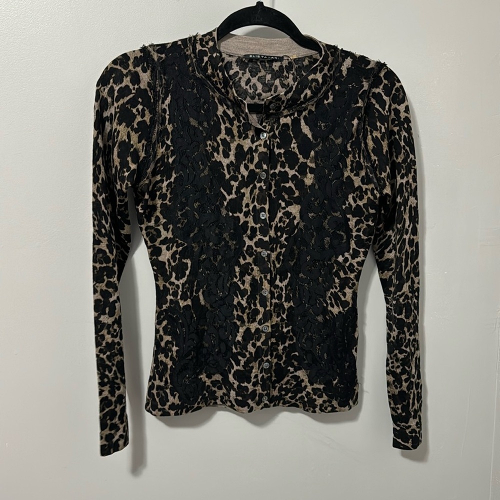 Tahari Leopard Printed Lace‎ Cardigan